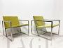 Minimalist design armchairs in metal and green fabric