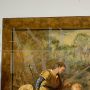 Large antique 19th century grass juice painting with gallant scene