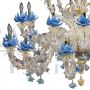 Rezzonico style chandelier in Murano glass with light blue flowers