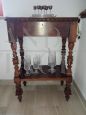 Antique inlaid coffee table with light blue velvet top