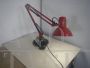 Perenz industrial design desk lamp in red metal, Italy 1960s