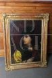 Antique oil painting on canvas with Falconer, in a gold leaf frame