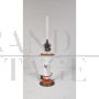 Antique electrified oil lamp in bronze and painted glass