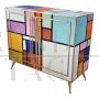 Design sideboard in multicolored glass with illuminated mirror interior