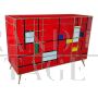 Dresser with four drawers in red Murano glass