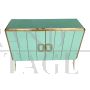 Two-door sideboard in aqua green Murano glass and brass