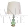 Green Murano glass table lamp with fabric lampshade