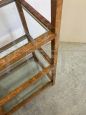 70s bookcase in briarwood and brass with glass shelves