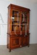 Antique Lombard Charles X bookcase in walnut with blown glass doors