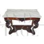 Antique console in carved wood with caryatids and marble top