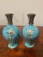 Pair of antique Chinese cloisonné bronze vases or flasks, 19th century