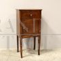 Antique Directoire bedside table cabinet in inlaid walnut, 19th century Italy