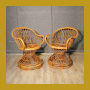 Pair of vintage woven bamboo armchairs, 1960s-70s