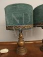 Pair of antique bronze table lamps with teal lampshade