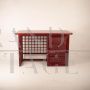 Vintage desk designed by Italo Gasparucci in burgundy-stained rattan and leather, 1970s