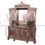 Imposing antique sideboard in carved solid walnut with mirror, 19th century