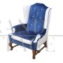 Pair of bergère vintage armchairs in blue and white velvet