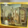 Antique pair of 18th century glass paintings with peasant scenes