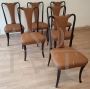 Set of 6 vintage 1950s rosewood and brown leather dining chairs