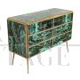 Wooden dresser covered in green malachite effect glass