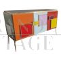 Three-door sideboard in colored glass with backlit handles