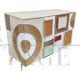 Design sideboard in colored glass and bamboo with lighting