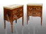 Pair of antique Louis XIV bedside tables with inlays and bronzes and with marble top