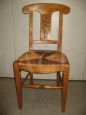 Set of 4 antique style honey walnut chairs with straw seat