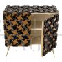 Sideboard with two doors in mirrored glass and black houndstooth