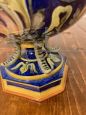 Antique Ginori trilobed majolica vase from 1860 with festoons and blue signature