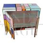 Design sideboard in multicolored glass with illuminated mirror interior