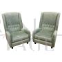 Pair of vintage style armchairs in sage green velvet