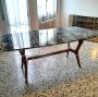 Vintage Italian dining room with glass top table and 6 chairs, 1950s