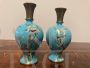 Pair of antique Chinese cloisonné bronze vases or flasks, 19th century