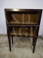 Pair of antique Louis XVI bedside tables, with landscape inlay on the top