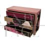 Pink and burgundy Murano glass dresser with colored leather drawers