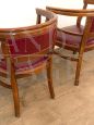 Set of 4 Art Deco tub chairs in wood and burgundy skai, Italy 1940s