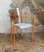 Pair of orange postmodern armchairs with white bouclé wool fabric