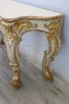 Antique style console table in lacquered and gilded wood, first half of the 20th century