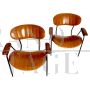 Pair of armchairs by Gastone Rinaldi for RIMA in brown imitation leather