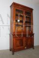 Antique Lombard Charles X bookcase in walnut with blown glass doors