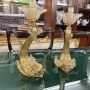 Pair of Salviati candlesticks with dolphins in golden Murano glass