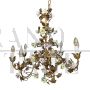 Golden wrought iron chandelier with porcelain roses, Italy early 1900s