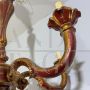 Antique six-arm chandelier in ruby ​​and gold painted wood, 19th century