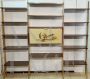 Vintage modular bookcase wall unit in maple and mahogany with print