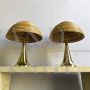 Pair of mushroom table lamps in brass and bamboo