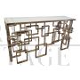 Double-sided console in chrome-gold steel and white Murano glass top