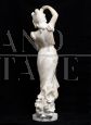 Antique French Napoleon III sculpture in alabaster depicting a woman with flowers