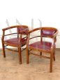 Set of 4 Art Deco tub chairs in wood and burgundy skai, Italy 1940s