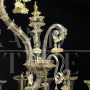 Sumptuous large chandelier in transparent, white and gold Murano glass